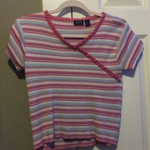 Pink blue and white striped shirt